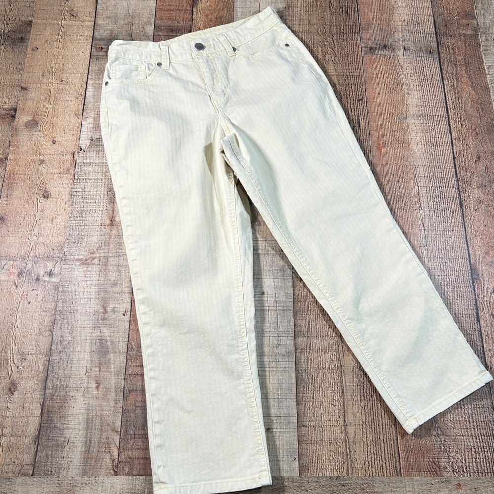 Christopher & Banks Pale Yellow Herringbone Stretch Straight Leg Pants 4 Avg